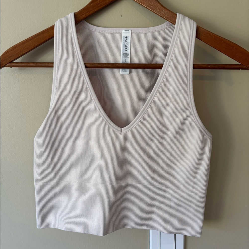 Athlete Aurora Cropped Ribbed Tank Top Cream Size Small